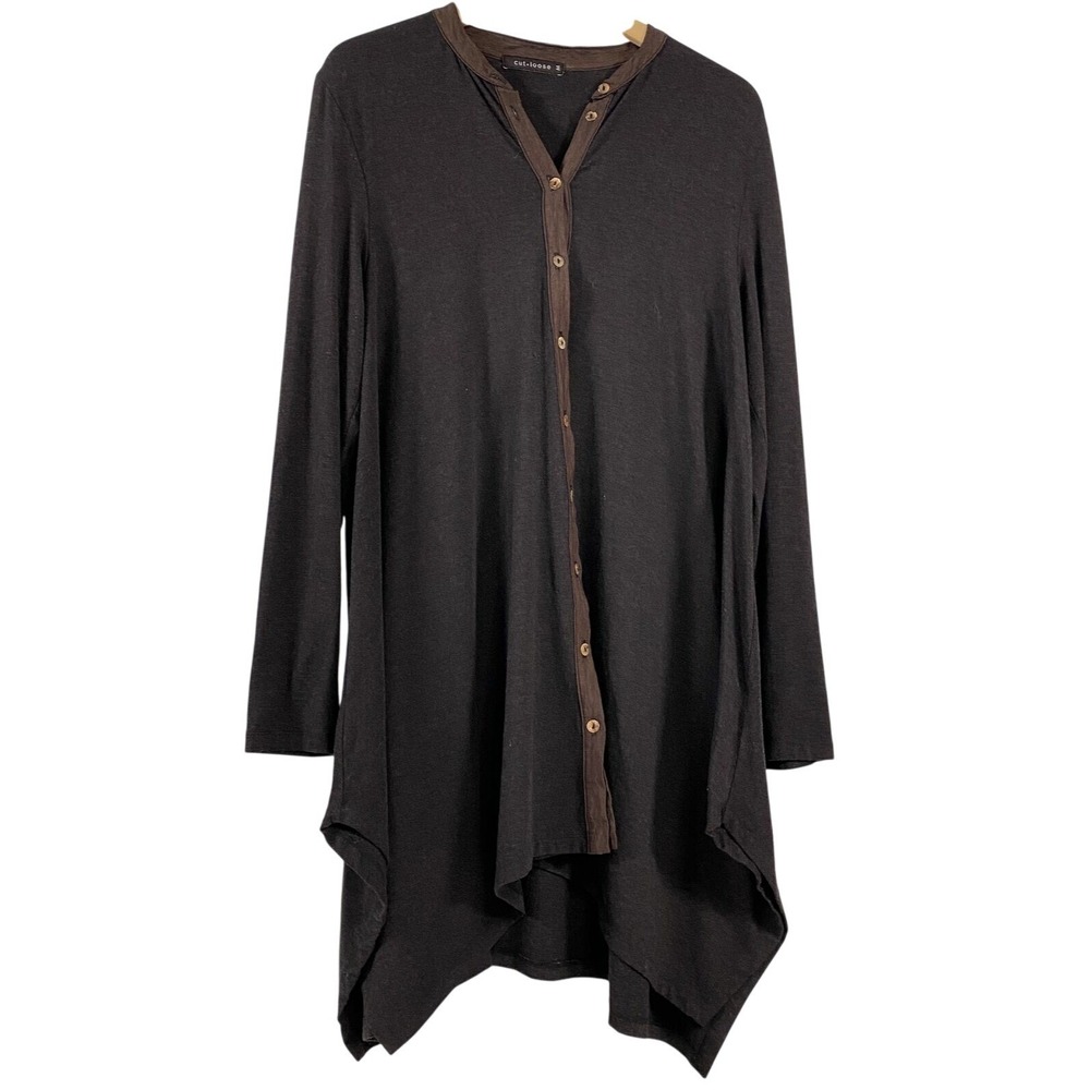 Cut Loose Womens Long Sleeve Button Front Knee Length Dress sz M Lagenlook Comfy
